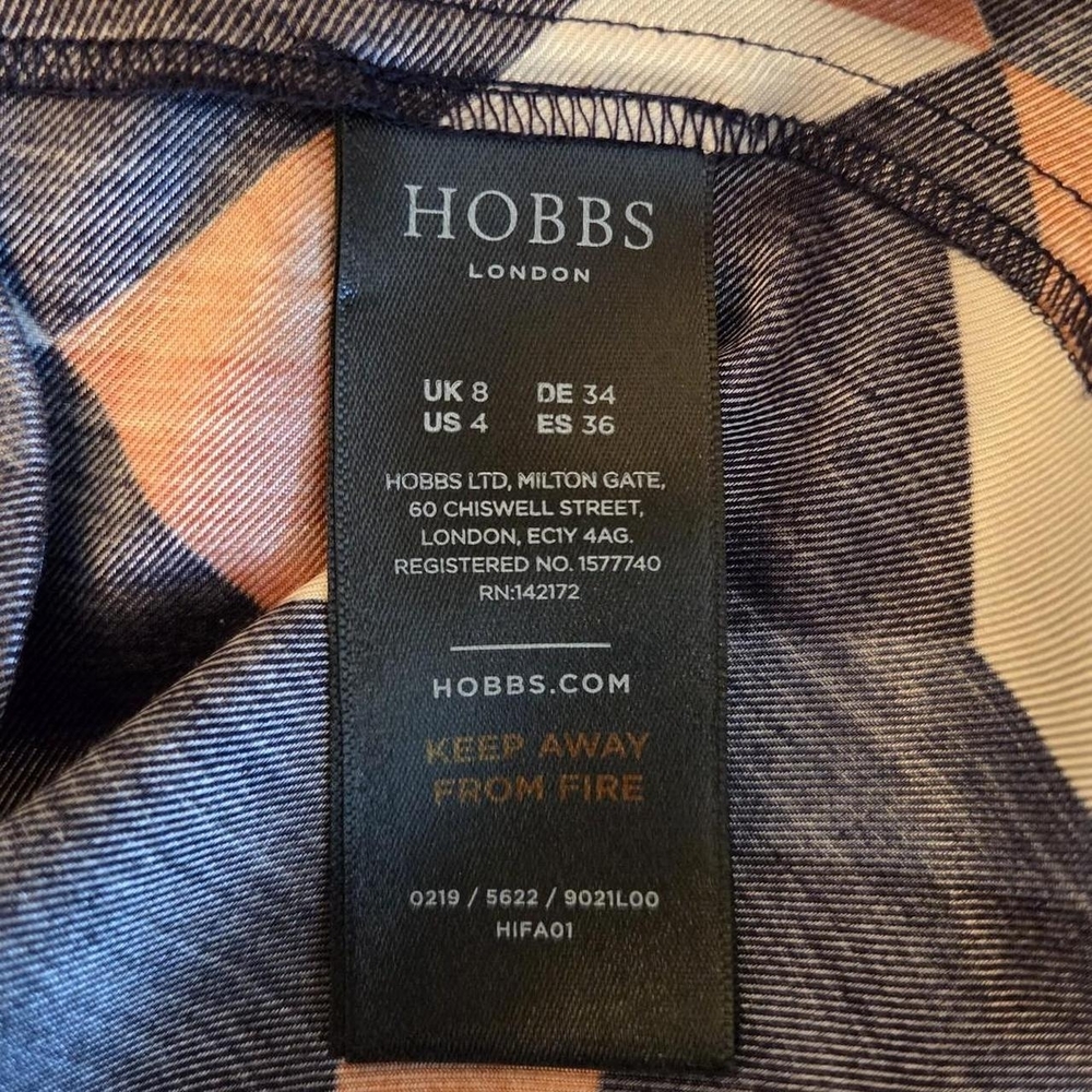 Hobbs Aubery Collared Dress Geometric Retro Diamon Pattern Navy Orange Size 4 - Picture 8 of 9